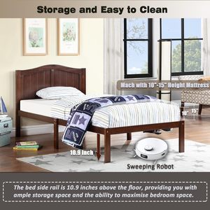 Cadre de lit à plateforme en bois massif de taille double moderne avec tête de lit à lattes de style traditionnel foncé - Product Image 6