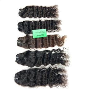 Cuticule brute alignée machine indienne noire double trame cheveux faisceaux ondulés naturels temple Extensions de cheveux humains brésiliens - Product Image 2