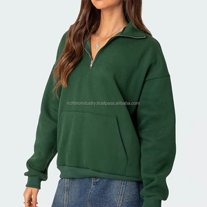 Sudadera Corta con Capucha y Media Cremallera para Mujer, de Algodón Grueso de 400 GSM, con Logotipo Personalizado y Emblema, al por Mayor - Product Image 5