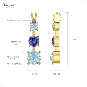 Colgante de piedras preciosas de tres cortes de oro sólido de 14K, collar de piedra de Aguamarina de tanzanita Natural de 0.27CT, joyería de declaración romántica - Product Image 2