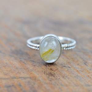 Anillo de Plata de Ley 925 con Rutilo Dorado, Gema Ovalada, Joyería Hecha a Mano, Elegante Regalo para Mujer - Product Image 1