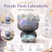 Figurine en cristal de labradorite violette naturelle KT sculptée en forme de chat, pierre précieuse faite à la main, décoration d'intérieur, cadeau