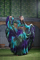Ensemble de jupe de danse bohème tie-dye pour femmes, multicolore, en rayonne, lehenga choli avec travail de paillettes, manches évasées