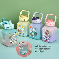 Bouteille d'eau Kawaii Bear avec paille Bouteille d'eau carrée portable en plastique pour fille