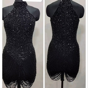 Robe de soirée de luxe brodée à la main avec des perles, motif diamant 3D, taille empire, fabrication artisanale, logo sur le devant - Product Image 1