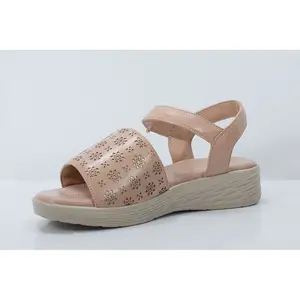Wholesale sandals for women and ladies laser pattern flat sandal in high quality Synthetic Leather for casual wear
