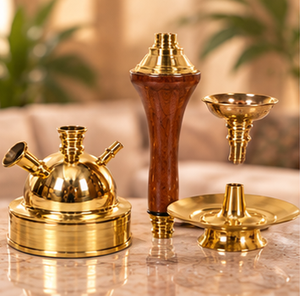 TableTop Bent Type Wooden Lacquer Finish Mesbah <b>Hookah</b> Shisha with Brass Base Traditional Arabic Smoking Water <b>Pipe</b> - Product Image 2