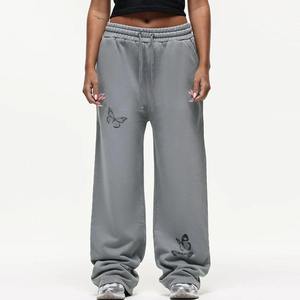 Nueva moda entrenamiento algodón francés Terry cómodo elástico cintura holgada pierna ancha mujeres gimnasio pantalones de chándal - Product Image 1