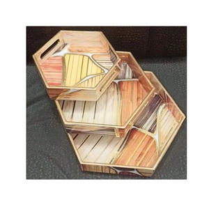 Plateau de service hexagonal ensemble de 3 avec autocollant imprimé de MDF table à manger plateau de service pour hôtel forme hexagonale plateau de service de nourriture - Product Image 2