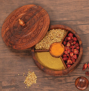 Contenedor de especias de madera Masala Dabba Condimento Diseño hecho a mano Caja de especias de madera Caja de siete compartimentos Masala - Product Image 4