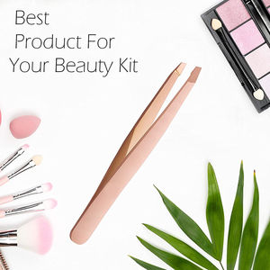 Pinzas para Cejas Inclinadas con Recubrimiento de Color Oro Rosa para Depilar, Pinzas para Eliminar el Vello con Bolsa - Product Image 5