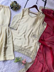Conjunto Tradicional de Seda Chinon, Top, Sarara y Dupatta para Mujeres y Niñas para Fiestas, Bodas y Festividades Diwali - Product Image 5