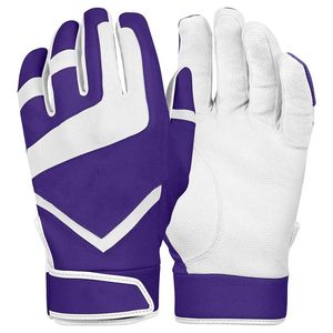 Guantes de Bateo de Cuero Blanco y Morado KATBROS INDUSTRY, Acolchados, con Cierre de Gancho y Bucle, Unisex, para Adultos, de Secado Rápido y Transpirables - Product Image 1