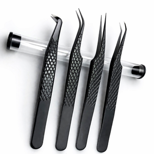 Kit de pinces à cils premium 4 en 1, noir, droites, courbées, pour extensions de cils, ensemble d'outils - Product Image 1