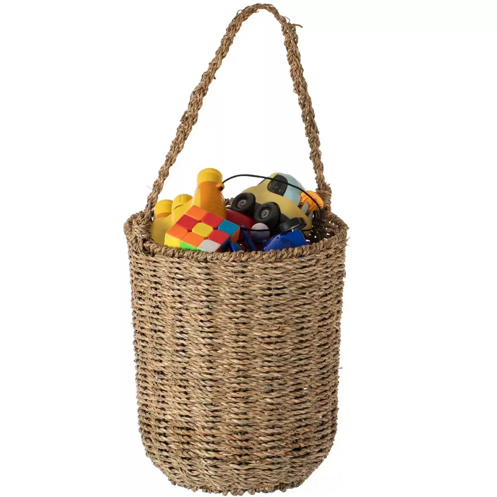 Panier à jouets en jonc de mer naturelle de haute qualité avec poignées tissées intégrées, l'idée parfaite à utiliser comme panier à jouets pour enfant