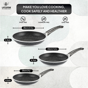 Cuộc Sống Nụ Cười 20/24/28 Cm Fry Pan Set Với Đa-Lớp Phủ Granite Không Dính Sắt Chảo Chịu Nhiệt Xử Lý Và Treo Vòng Lặp - Product Image 3