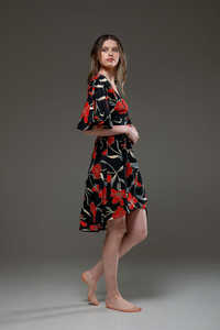 Vente en gros de robe maxi d'été sexy à imprimé floral, demi-manches, col en V, vacances, plage, robes courtes de bohème décontractées pour femmes - Product Image 5