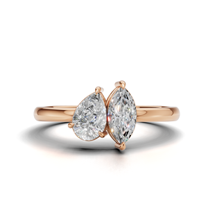 IGI Certified Lab Grown Diamond Toi Et Moi <b>Ring</b> 18K Yellow / White & Rose Gold Pear & Marquise Shape Engagement <b>Ring</b> For Women - Product Image 1