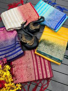 Sari en soie FANCY DOLA avec travail Zari et Meenakari, avec blouse non cousue, pour fêtes et occasions spéciales, prix de gros, ethnique, violet - Product Image 5