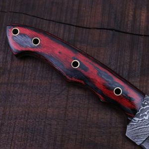 Couteaux de traqueur extérieurs de camping de dureté élevée faits à la main de lame fixe droite de Damas avec la gaine en cuir - Product Image 4