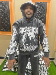 Acid Wash Streetwear Custom Screen Printed logo Cotton Cutting Oversized <b>Long</b> <b>Sleeved</b> <b>Men</b> Autumn Tracksuit Sweatsuit for <b>Men</b> - Product Image 4