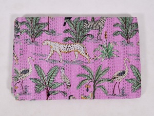 Indian Handmade Jungle Print Kantha <b>Quilt</b>-Hotel Use Organic 100% Cotton All-Season Twin/Queen/King Sizes - Product Image 4