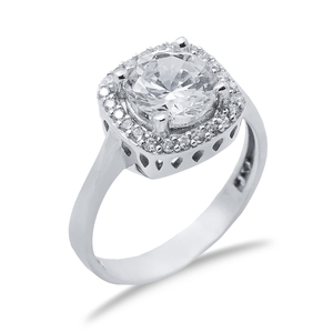 Clear Zircon Stone Square Shape Turkish Handcrafted Wholesale Anillo de racimo de plata esterlina 925 para mujeres - Product Image 3