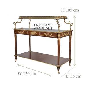 Mesa Consola Clásica de Madera Maciza con Detalles de Latón y Doble Estante para Interiores de Lujo - Product Image 5