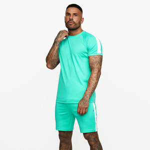 Ensemble de sport deux pièces pour hommes, couleur unie, short et t-shirt à manches courtes, options personnalisées, vente en gros de tissu tricoté respirant - Product Image 2