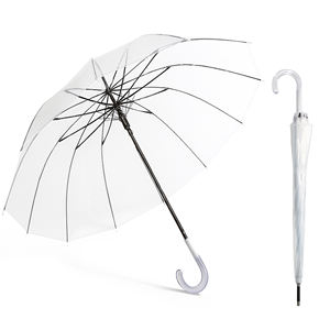 Parapluie droit classique coupe-vent transparent à 12 baleines, ouverture manuelle, en nylon, idéal pour les jours de pluie et les mariages/événements - Product Image 1