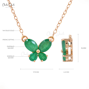 จี้สร้อยคอผีเสื้อสีเขียวมรกตธรรมชาติ1.24 CT สีโรสโกลด์14K เครื่องประดับอัญมณีสำหรับของขวัญในงานเลี้ยงหมั้น - Product Image 3