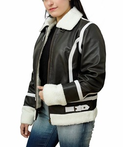 Chaqueta de Piloto Aviador B3 de Piel de Oveja, Chaqueta Bomber de Cuero con Forro de Punto Cálido y Transpirable, Cuello de Piel, Abrigo para Mujer - Product Image 4