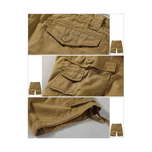 Short Cargo 100% Coton pour Homme Noir de Haute Qualité 6 Poches Style Décontracté Toile à Motif Solide Grandes Poches Taille Moyenne Teinte Unie - Product Image 2