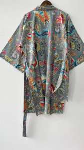 Albornoz ligero bohemio hecho a mano indio Kimono de algodón con estampado floral de bloques Bata de algodón suave Loungewear ODM Supply - Product Image 3