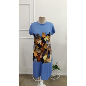 Robe mi-longue en viscose à manches courtes et col rond avec imprimé chat, 34022 - Product Image 4