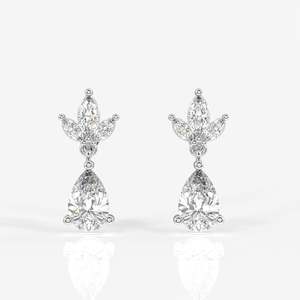 9K Gold Drop <b>Earrings</b> with Pear Cut Lab Grown Diamond Floral Flower Drop Design for Wedding - Product Image 5
