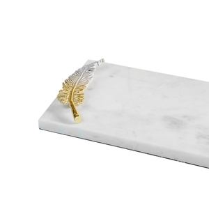 Plateau de service rectangulaire de luxe en marbre avec poignées en feuille d'or et d'argent moulées, plat décoratif en pierre pour la maison, l'hôtel, les cadeaux - Product Image 5