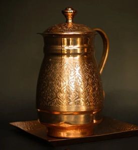 Cafetera de cobre de diseño étnico con motivos tallados e interior liso, ideal para servir café con estilo - Product Image 4