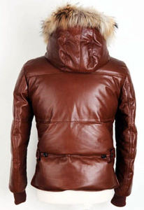 Blouson d'hiver matelassé pour homme en cuir véritable, style bomber, avec capuche amovible en fourrure de renard, rembourrage chaud, doudoune décontractée - Product Image 4