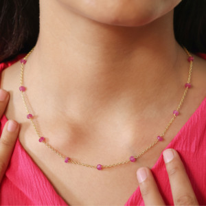 Collar de cadena con cuentas de ópalo naranja Natural de Plata de Ley 925 con joyería de piedra natal de rubí para mujer para boda y regalos - Product Image 2