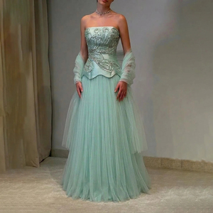 <span class=keywords><strong>Robe</strong></span> <span class=keywords><strong>de</strong></span> soirée élégante Jancember LSZ413 bleu <span class=keywords><strong>Tiffany</strong></span>, sans bretelles, coupe trapèze, en tulle, pour femmes - Product Image 1