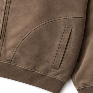 Sudadera con capucha de alta calidad para fabricantes, estilo vintage lavado, con cremallera completa, forro polar grueso, oversize, estilo urbano, con paneles curvos - Product Image 5