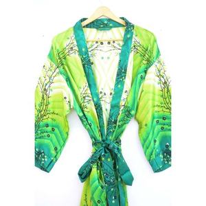 Bata Kimono de seda con estampado Floral para mujer, ropa de baño, abrigo envolvente para la casa, Kimono - Product Image 3