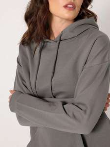 Sudadera con capucha gris con logotipo personalizado de alta calidad para mujer, sudaderas con capucha en blanco antiarrugas y transpirables más vendidas para mujer - Product Image 4