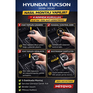 2018-2020 Hyundai Tucson 5-Speed <b>Gear</b> Shift <b>Knob</b> Black Chrome Compatible 43711C72104X Leather and Plastic Material - Product Image 4