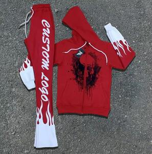 Nuevos chándales desgastados con cremallera para hombre, chándal con logotipo de Terry francés para correr apilado, conjunto de pantalones de chándal y Sudadera con capucha - Product Image 2