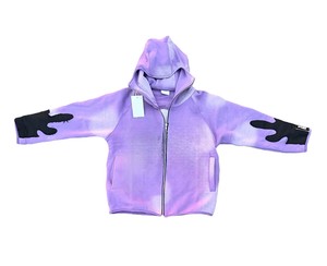 Custom Logo Streetwear Oversized 500gsm Acid Washed Zip up Hoodie Distressed Letter <b>Patch</b> Work Chenille Embroidery Hoodies - Product Image 3