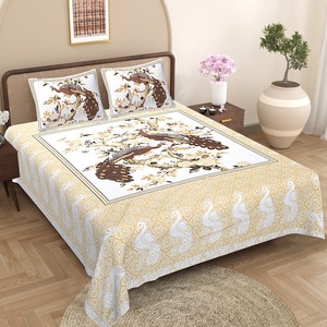 King Size Premium Cotton Printed Bedsheet Cotton Double Bedsheet with 2 Pillow Cover Ethnic Motifs Prints <b>Sheet</b> & Pillowcase Set - Product Image 2