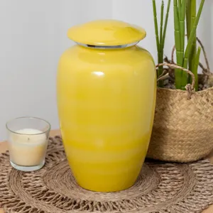 Urna de cremación clásica Elegance en urna de cremación de aluminio amarillo para almacenamiento de cenizas humanas Color personalizado esmaltado impreso - Product Image 3