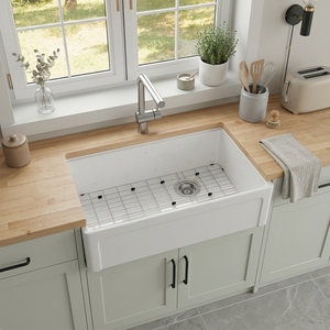 Évier de cuisine en céramique fait main de 33 pouces, noir poli, en argile réfractaire, style ferme, avec tablier, cuve unique, certifié CE/CUPC - Product Image 4